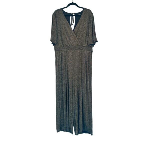 Torrid Black & Gold Metallic Short Sleeve Belted Jumpsuit 2 - Picture 1 of 3